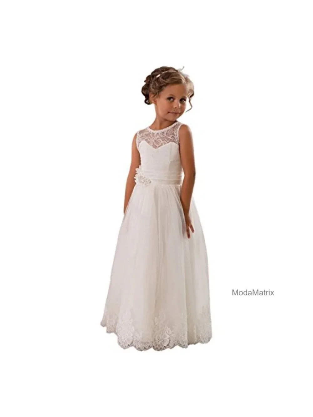 Lace Embellished A-Line Sleeveless Girls Wedding Party Dress